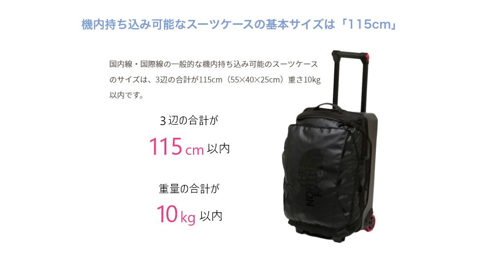 機内持ち込み可能なスーツケースの基本サイズは「115cm」